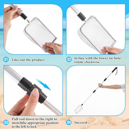 4 Pcs Beach Sand Sifter Set, Adjustable Long Handle Shell Scoop, Shark Tooth Sifter Mesh Shovel for Family Seashell Collecting, Sea Glass Hunting and Beach Treasure Fun - color: Gray, size: 22-42 Inch, style: Square
