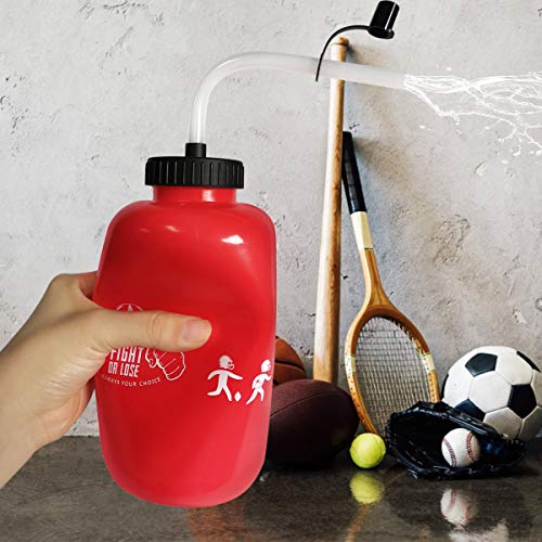 Hockey Water Bottles with Long Straw, Fit for Football Lacrosse Gym Sport, Plastic Squeezable Leakproof BPA Free, No Strange Smell, Easy to Clean, 1 Liter 32 oz (3 Straw Caps) (red) - color: red