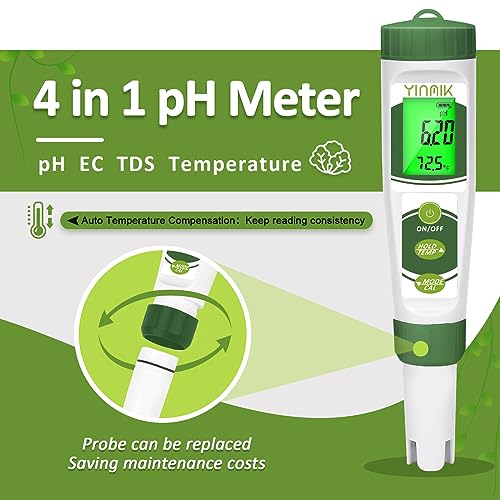 pH EC Meter for Water Hydroponics, PPM Meter for Nutrients, Measure pH PPM Conductivity Temperature of Hydroponic Garden Water and Nutrient Solution, EC pH TDS Meter for Water, Aquarium, Pool - color: Green Hydroponic meter