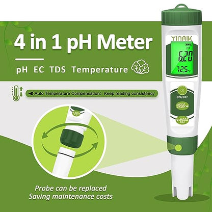 pH EC Meter for Water Hydroponics, PPM Meter for Nutrients, Measure pH PPM Conductivity Temperature of Hydroponic Garden Water and Nutrient Solution, EC pH TDS Meter for Water, Aquarium, Pool - color: Green Hydroponic meter
