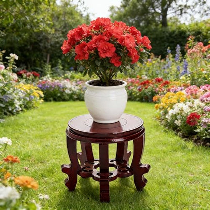 11 Inch Wooden Oriental Plant Stand, Chinese Style Round Wood Display Base for Vase, Pot, Fishbowl, Fish Tank - Indoor Outdoor Home Decoration