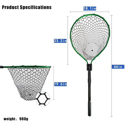 Large Fishing Net with Handle High Strength Landing Net Long Telescoping Rubber Fish Net Extendable Dip Net for Fishing Ideal for River Angling Pier Boat