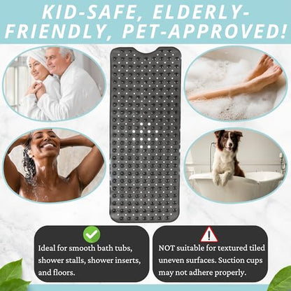 Bath Mat - Large Non Slip Bathtub & Shower Mat - Extra Long 40 x 16 Inch Bathroom Mats for Tub Nonslip Anti Slip Bathmats (40x16 Charcoal 1-Pack) - color: Charcoal