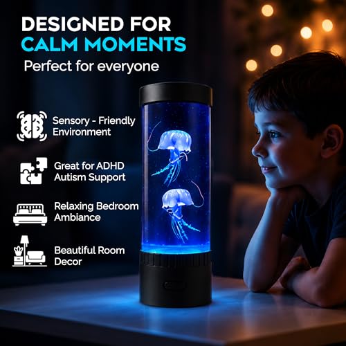 Jellyfish Lamp,16 Color Changing Mood Lamps, 4 Modes Aquarium Night Light, Artificial Fish Tank with Moving Fish, Sensory Room LED Lights for Autism, ADHD, Excellent Gift