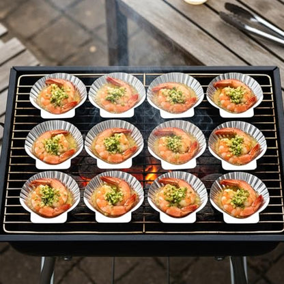 30 Pcs Stainless Steel Grillable Shells Reusable Oyster Shells Baking Dishes for Grilling, Broiling, and Serving Seafood Appetizers like Clams, Scallops, and Shrimp, 3.5 Inch Silver Platters