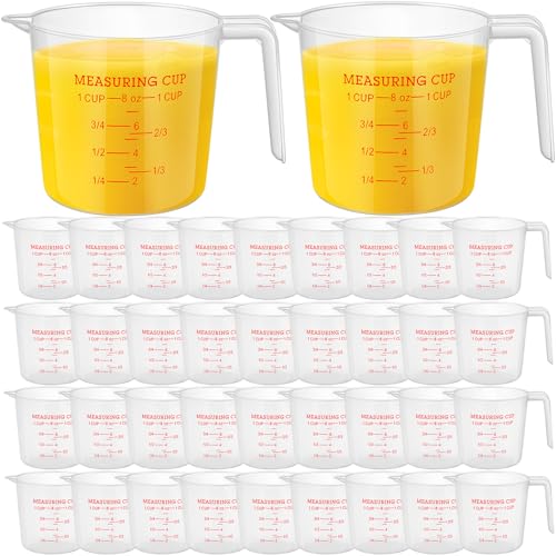 36 Pcs Plastic Measuring Cup Clear Measuring Mug with Spout and Handle Grip Capacity Clear Graduated Pitcher for Kitchen Flour Water Liquids (Red,8 Oz, 1 Cup) - color: Red, size: 8 oz, 1 Cup