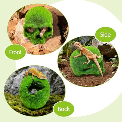 Mossy Skull Aquarium Decor, Resin Fish Tank Decorations Shrimp Cave Aquarium Betta Fish Hiedout Reptile House for Small Fish