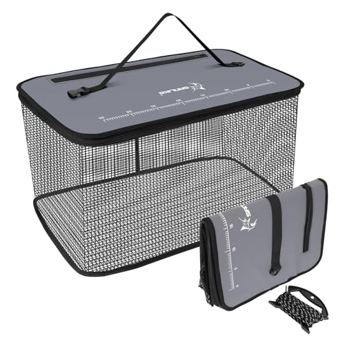 SANLIKE Floating Fishing Basket Collapsible Fishing Net Cage, Rubber Coated Net Fish Basket for Live Caught Fish Minnows Bait Bucket Minnow Trap, 24L/40L/59L，Black/Grey - color: M-40L-Grey