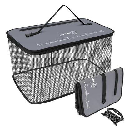 SANLIKE Floating Fishing Basket Collapsible Fishing Net Cage, Rubber Coated Net Fish Basket for Live Caught Fish Minnows Bait Bucket Minnow Trap, 24L/40L/59L，Black/Grey - color: S-24L-Grey