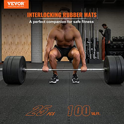VEVOR 0.56Inch 100sq.ft Exercise Equipment Mats, 25 Tiles Upgraded Rubber Top with High Density EVA Foam, Interlocking Gym Flooring for Home Gym, 25 x 25In Gym Mats, Puzzle Workout Mats, Black & Gray | Rubber Top with Dense EVA Foam, Interlocking Gym Floo
