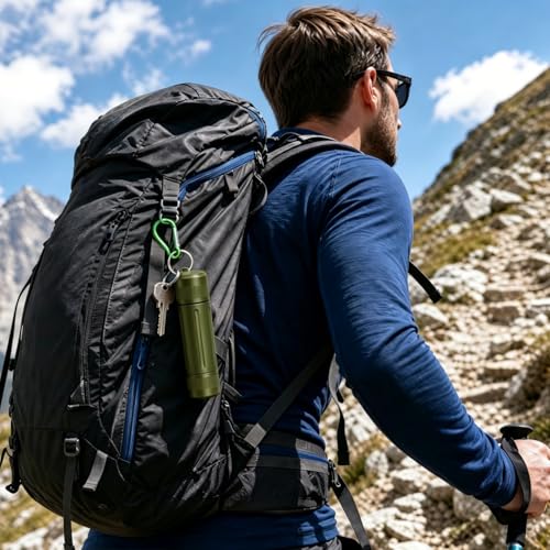 Waterproof Pill Container, Airtight Metal Tube Storage with Dual-Opening Lids, Hooks, Aluminium Smell Proof Keychain Spice Bottle Portable Case for Camp, Travel, Outdoor