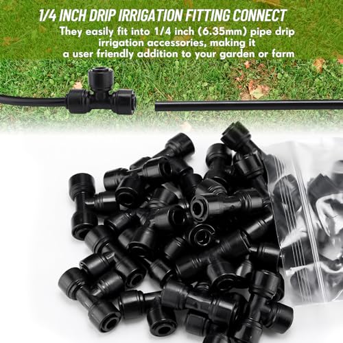 30 Pcs 1/4" Drip Irrigation Tee Connectors for Tube Quick Connect Parts Fittings for 1/4 Inch(6.35mm) Tubing or Sprinkler(Pom,Tee Connector,Black) - size: Black, style: Tee Connector