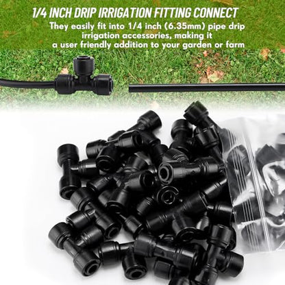 30 Pcs 1/4" Drip Irrigation Tee Connectors for Tube Quick Connect Parts Fittings for 1/4 Inch(6.35mm) Tubing or Sprinkler(Pom,Tee Connector,Black) - size: Black, style: Tee Connector