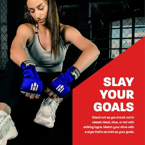 Hawk Padded Inner Gloves Training Gel Elastic Hand Wraps for Boxing Gloves Quick Wraps Men & Women Kickboxing Muay Thai MMA Bandages Fist Knuckle Wrist Wrap Protector Handwraps (Pair) - color: Blue