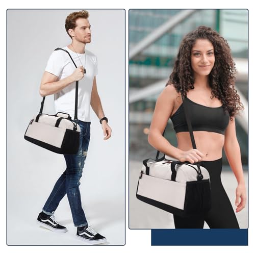 Small Gym Bag with Wet Pocket - 14 inch Mini Duffle Bag for Men & Women Lightweight Carry On Bag for Travel Sport - Beige - color: Beige