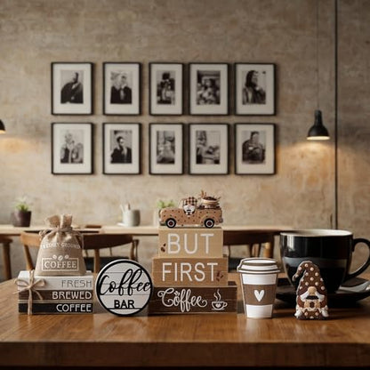 11 Pcs Coffee Bars Table Decorations Coffee Tiered Tray Decor Farmhouse Table Centerpiece Wooden Books Home Tabletop Decor for Home Kitchen - style: Coffee
