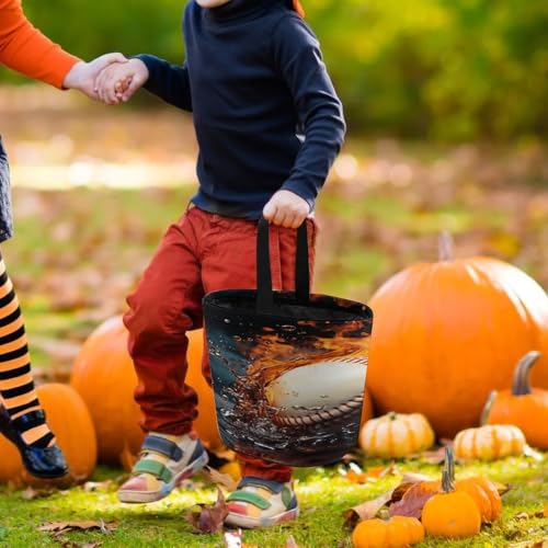 Halloween Trick Or Treat Bags With Handles Collapsible Candy Bucket Reusable Fire Water Baseball Ball Printed Goody Bucket For Holiday Party Gifts - color: Fire Water Baseball Ball