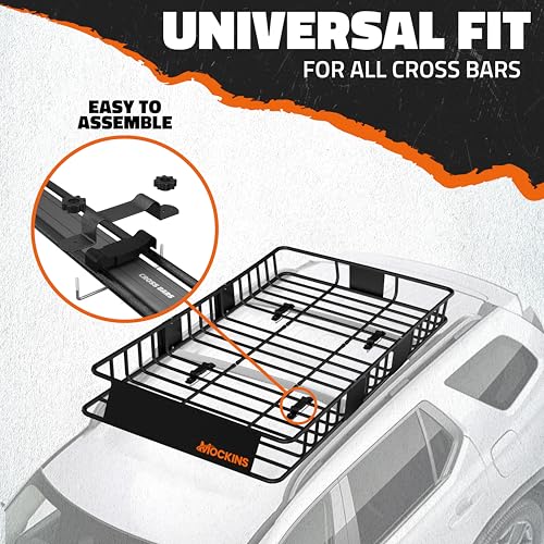 Mockins 64"x39"x6" Extendable Cargo Roof Rack Basket with 250 Lbs Capacity | Heavy-Duty Car Roof Cargo Carrier Rack Bundle with Straps & Net | All-Weather Steel Luggage Carrier for Car Rooftop Storage - size: Basket: 64"x39"x6"