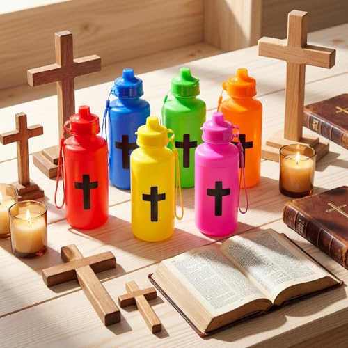 Bokon 18 Pack Church Cross Theme Water Bottles Bulk Sunday School Gift - style: Christian