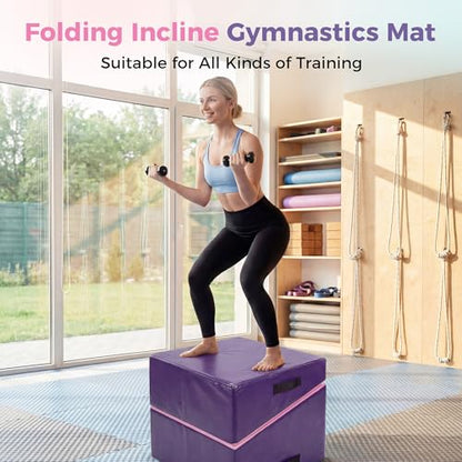 Gymnastics Cheese Mat, Incline Gymnastics Mat, Skill Shape Tumbling Backbend Trainer Exercise Mat, Foldable Design with High-Density Foam & Waterproof Cover, Cheese Mat for Gymnastics, Home Gym Exercise, Cheerleading & Martial Arts, Pink, 47.2"X23.6"X13.8