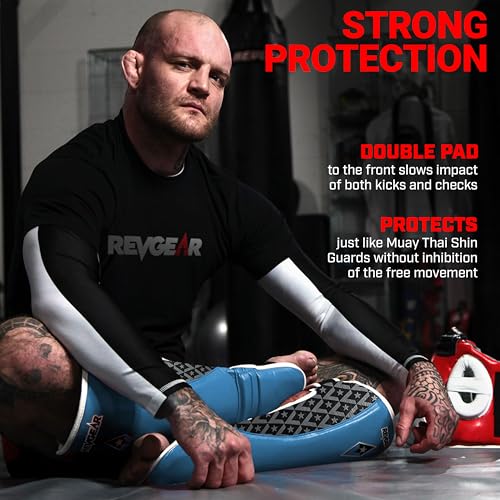 Revgear Superlite Light Weight Leather Shin Guards | for Martial Arts/MMA - color: Blue, size: X-Large