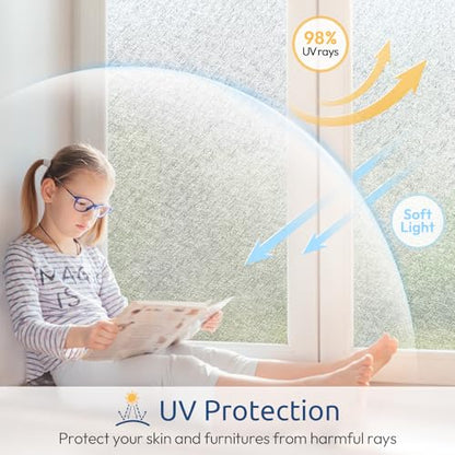 rabbitgoo Window Privacy Film Frosted Glass Film, Decorative Cling UV Sun Blocking Decals, Frosting Window Clings for Home Bathroom Door Coverings,17.5 X 78.7 inches - size: 17.5" X 78.7"