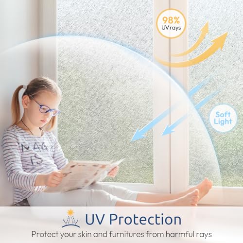 rabbitgoo Window Privacy Film Frosted Glass Film, Decorative Cling UV Sun Blocking Decals, Frosting Window Clings for Home Bathroom Door Coverings, 23.6 X 118.1 inches - size: 23.6" X 118.1"