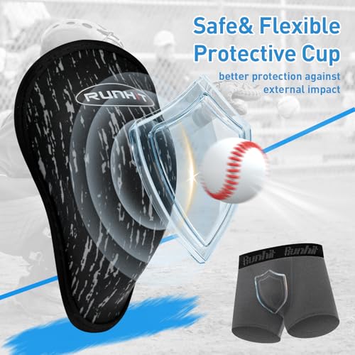 Runhit Boys Baseball Cup Underwear Football Cup Boxer Brief Youth Compression Shorts with Soft Protective Athletic Cup - color: Black+dark Grey, size: Medium
