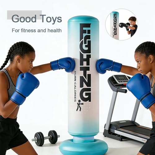Inflatable Boxing Pillar - Punching Bag for Adults & Kids,Tall Larger 59.1 Inch Stable Boxing Bag for Teens, Fast Inflation Deflation Design, Water Filled Base, Easy Inflate Valve - color: blue