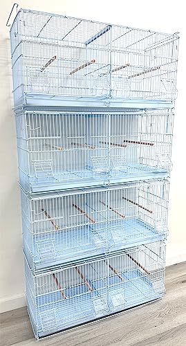 LOT of Large White Stackable Breeder Bird Flight Cage with Removable Center Divider and Breeding Nest Box Doors (White, 30"x11"x15"H Lot of 4)