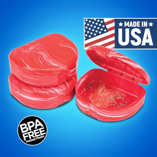 Practicon Marble Retainer Cases, Orthodontic Aligner Case, Mouth Guard Holder (3 Pack) (Red) - color: Red
