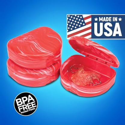 Practicon Marble Retainer Cases, Orthodontic Aligner Case, Mouth Guard Holder (3 Pack) (Red) - color: Red