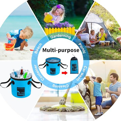 5 Gallon Collapsible Bucket Water Container Portable Wash Basin for Fishing Camping Car Washing Hiking 20L - color: Blue