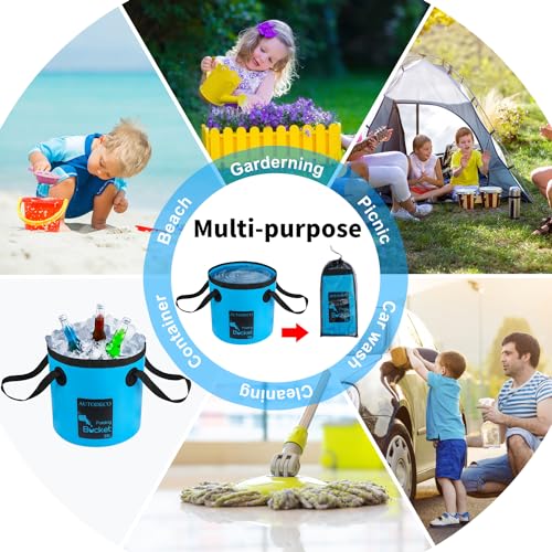 5 Gallon Collapsible Bucket Water Container Portable Wash Basin for Fishing Camping Car Washing Hiking 20L - color: Blue