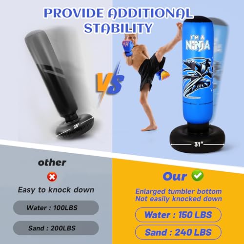 Onirii 66 Inch Kids Punching Bag Toy with Boxing Gloves - color: NEW Ninja Blue