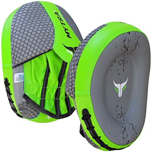 Mytra Fusion Real Leather Target Focus Mitt for Boxing, Punching, Training and Kick Boxing - color: Grey/Green