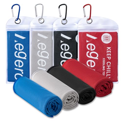 4Pack Cooling Towel 40"x12" Cooling Neck Wraps,Soft Breathable ChillyTowel | IceTowel, Microfiber Towels for Yoga, RunninGym, Camping, Fitness, Workout & More Activities - color: Deep Blue/Grey/Black/Red