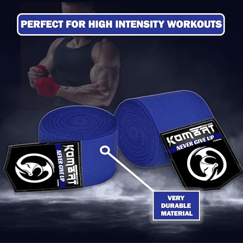 KOMBAT USA 180" Boxing Wraps for Men & Women – Hand Wraps for Boxing Gloves, Muay Thai Wraps, Vendas para Boxeo, Thumb Loop, MMA & Kickboxing Hand Wraps Boxing Training Gear - color: Pack of 3 Blue