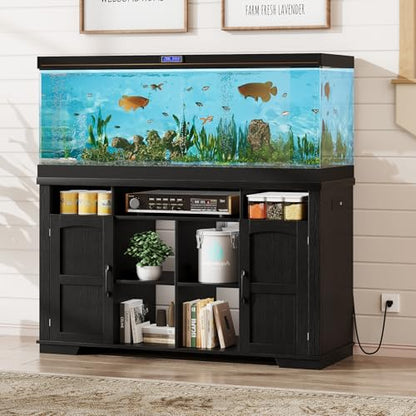 55-75 Gallon Fish Tank Stand, Heavy Duty Aquarium Stand with Power Outlet, 1000LBS Wood Fish Tank Cabinet with Storage Suitable for Turtle Tank, Reptile Terrarium, for Home Office - color: Black