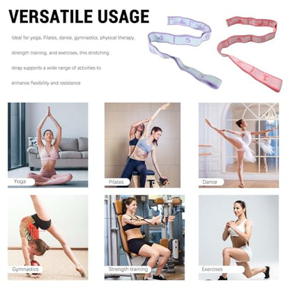 2- Pack Stretching Strap with 8 Loops - Multi-Loop Yoga Straps, Elastic Stretch Bands for Pilates, Dance, Gymnastics, Physical Therapy, and Exercise - color: Black,Purple