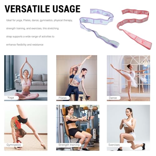 2- Pack Stretching Strap with 8 Loops - Multi-Loop Yoga Straps, Elastic Stretch Bands for Pilates, Dance, Gymnastics, Physical Therapy, and Exercise - color: Pink-Red,Pink