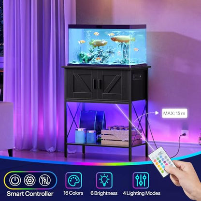 HOOBRO 20 Gallon Fish Tank Stand with Power Outlets and LED Light, 2 x 3 ft Area Rugs Washable, Metal Frame Aquarium Stand, Small Rug for Entryway Kitchen Bathroom Door Mat Indoor, BB40UDFT01-BU01AR01