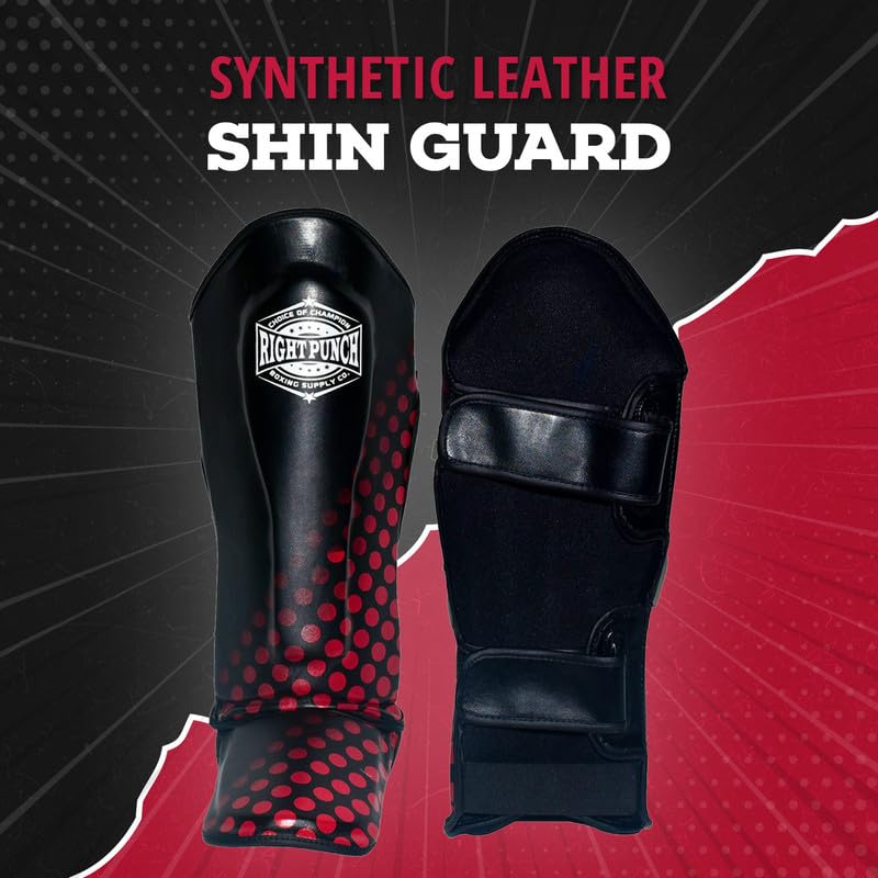 Shin Guards Kickboxing Leg Pads with Instep Protection, Muay Thai MMA Martial Arts Kicking Sparring Training Gear - color: Black & Red, size: X-Large