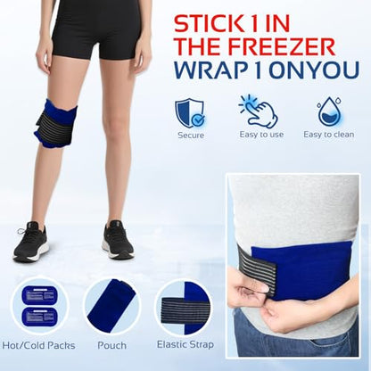 Ice Packs for Injuries Reusable (3-Piece Set) – Hot and Cold Ice Packs for Knee, Reusable Gel Wraps Support, Adjustable Ice Pack Pain Relief for Shoulders, Back Joints Muscles, Knees, Arms and Legs - size: 3 Piece Set - Regular, style: Nary Blue
