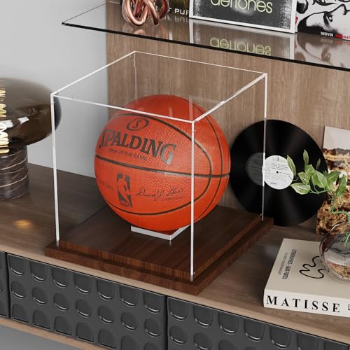 VGMiu Basketball Display Case with Wood Base Clear Acrylic Basketball Case - size: Basketball Case