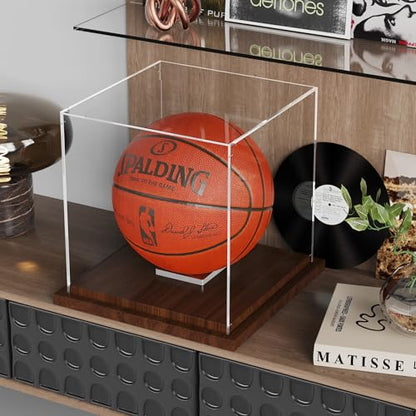 VGMiu Basketball Display Case with Wood Base Clear Acrylic Basketball Case - size: Basketball Case