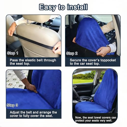 Car Seat Towel Cover, 2pcs Universal Front Seat Protector for Cars, SUVs and Trucks, Sweat Towel Car Seat Cover for Gym, Yoga, Swimming, Pets and Family Travel, Blue - color: Blue