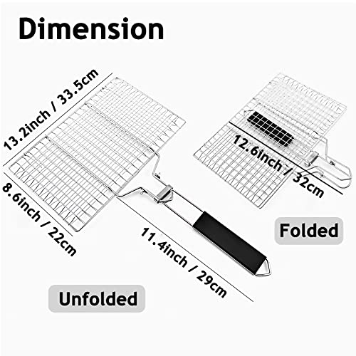 Fish Basket for Grilling- BBQ Basket Stainless Steel Barbecue Basket with Foldable Handle, Portable Outdoor/Camping Grilling Accessories, Grill Vegetable Basket for All Grills（13.2 X 8.6 Inches） - style: Fish Basket