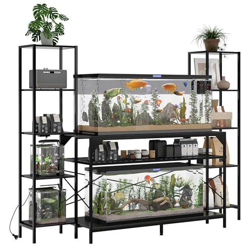 Heavy-Duty Aquarium Stand for 20-90 Gallon Tanks - 4-Tier Cabinet with 12-Leg Support, Built-In Power Outlet, Adjustable Storage - Living Room Reptile Terrarium Furniture - Supports 860lbs