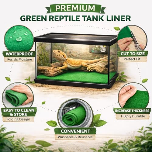 47" x 24" Large Reptile Carpet Terrarium Liner Bedding Reptile Substrate Mat Tank Accessories for Bearded Dragon Snake Lizard Tortoise Leopard Gecko (Green) - color: Green